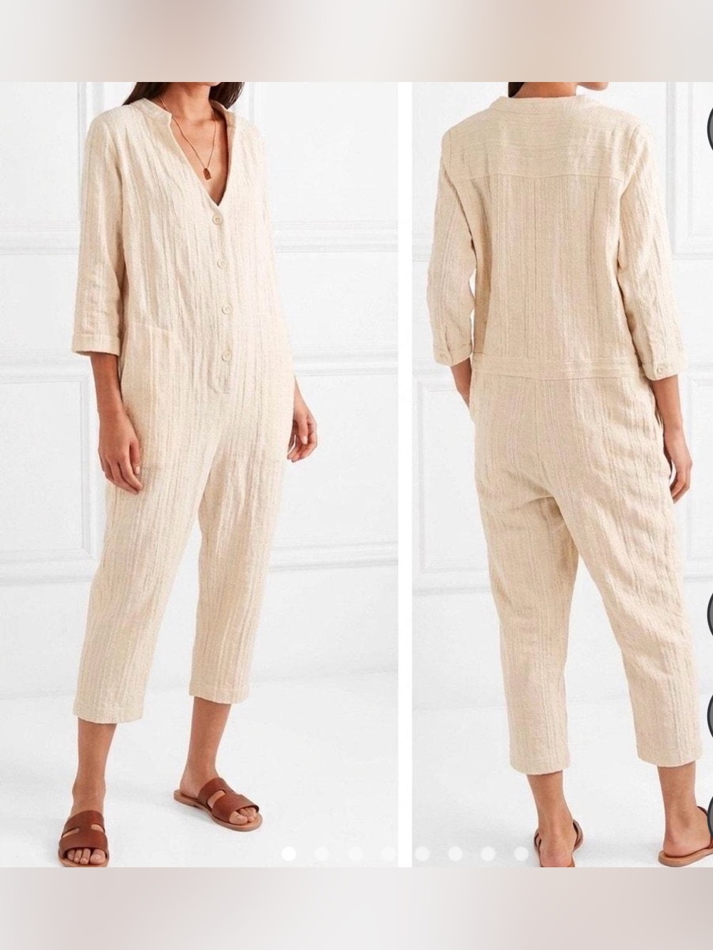 NWT Hatch Taylor Textured Cream Button-Front Jumpsuit